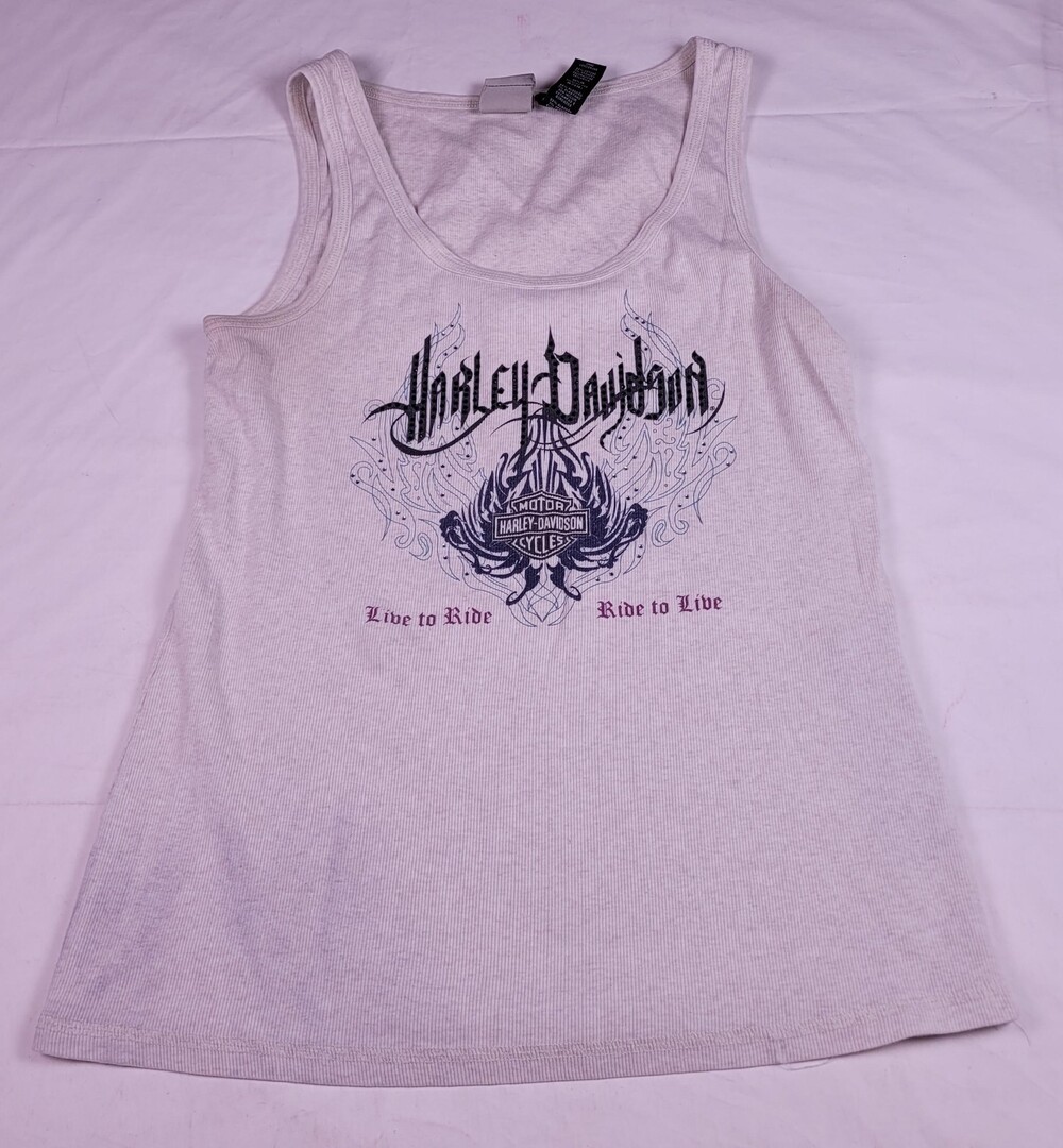 Harley Davidson Tank Top Womens 1W White Live To Ride Graphic Shirt Rhinestone